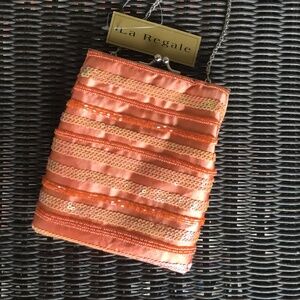 NWT orange satin beaded evening purse